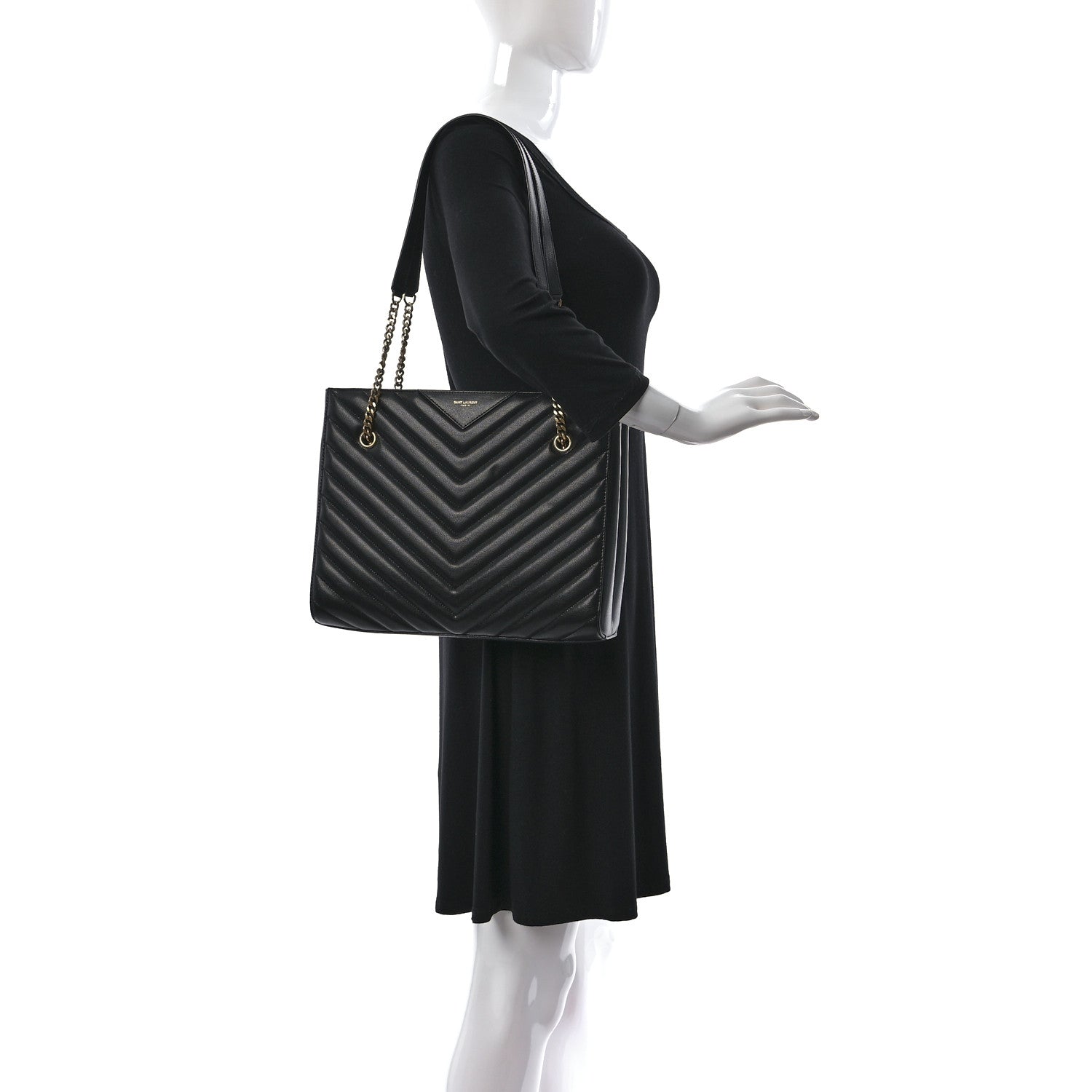 Saint Laurent Grain De Poudre Matelasse Chevron Tribeca Shopping Bag Black 2 of 10