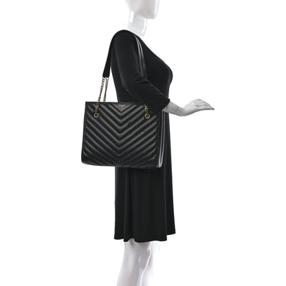 Saint Laurent Grain De Poudre Matelasse Chevron Tribeca Shopping Bag Black 2 of 10