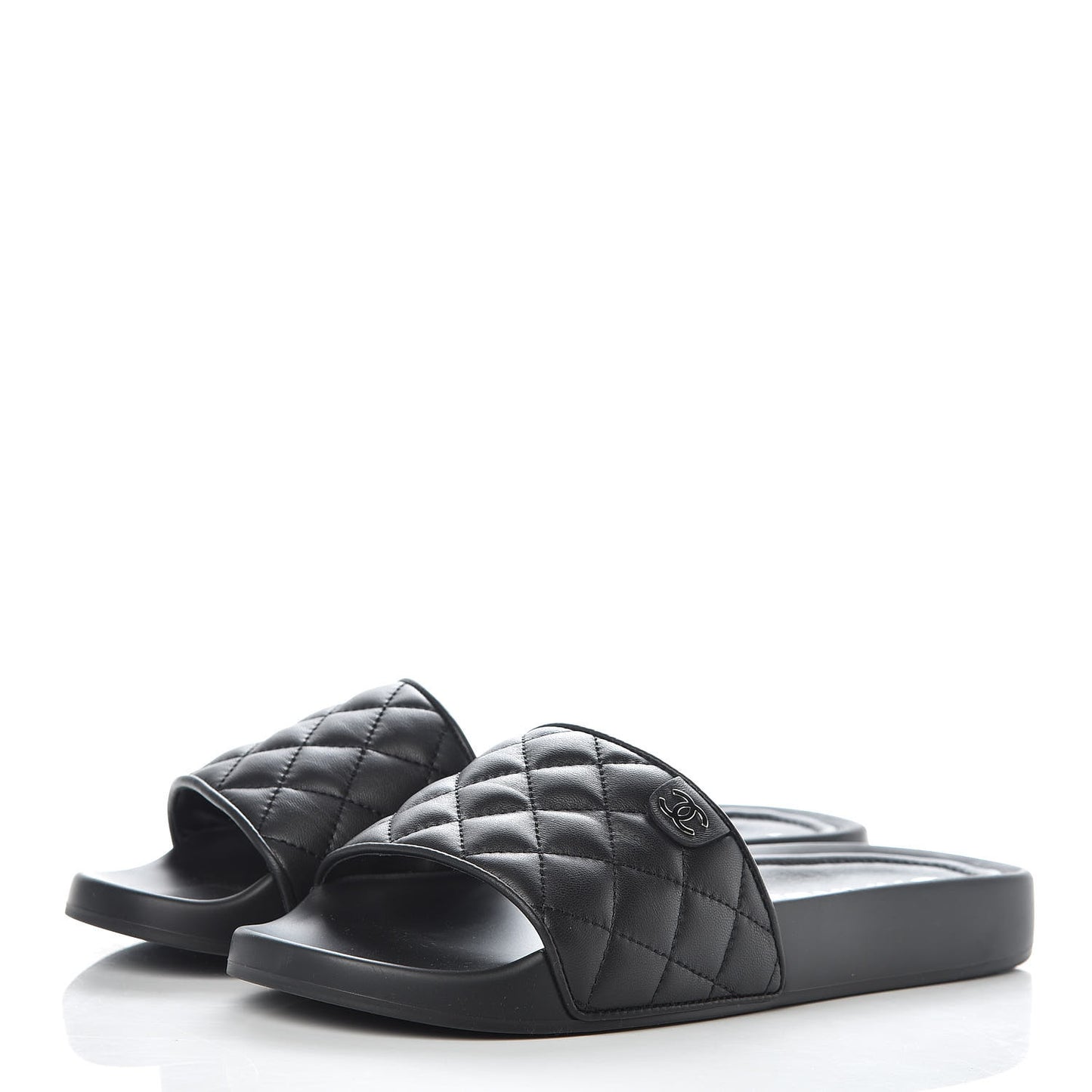 Lambskin Quilted CC Mules Sandals 39 Black