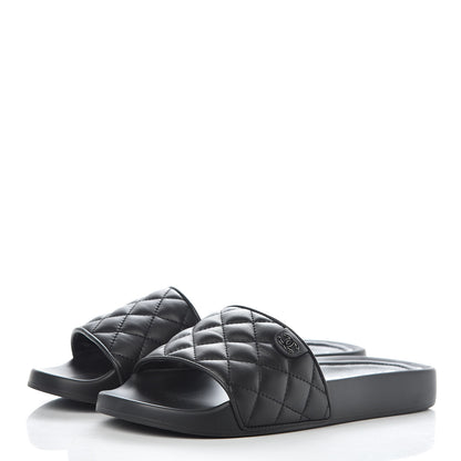 Chanel Lambskin Quilted CC Mules Sandals 39 Black 3 of 9