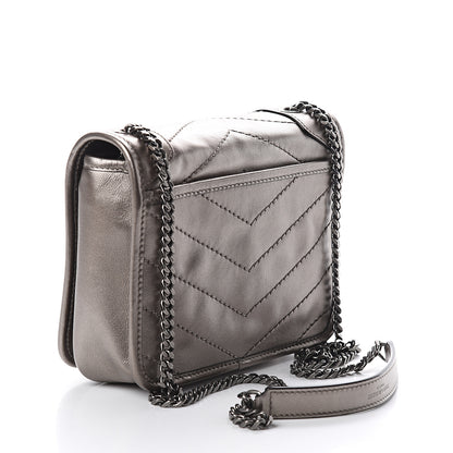 Saint Laurent Metallic Calfskin Matelasse Monogram Niki Chain Wallet Platinum 2 of 8