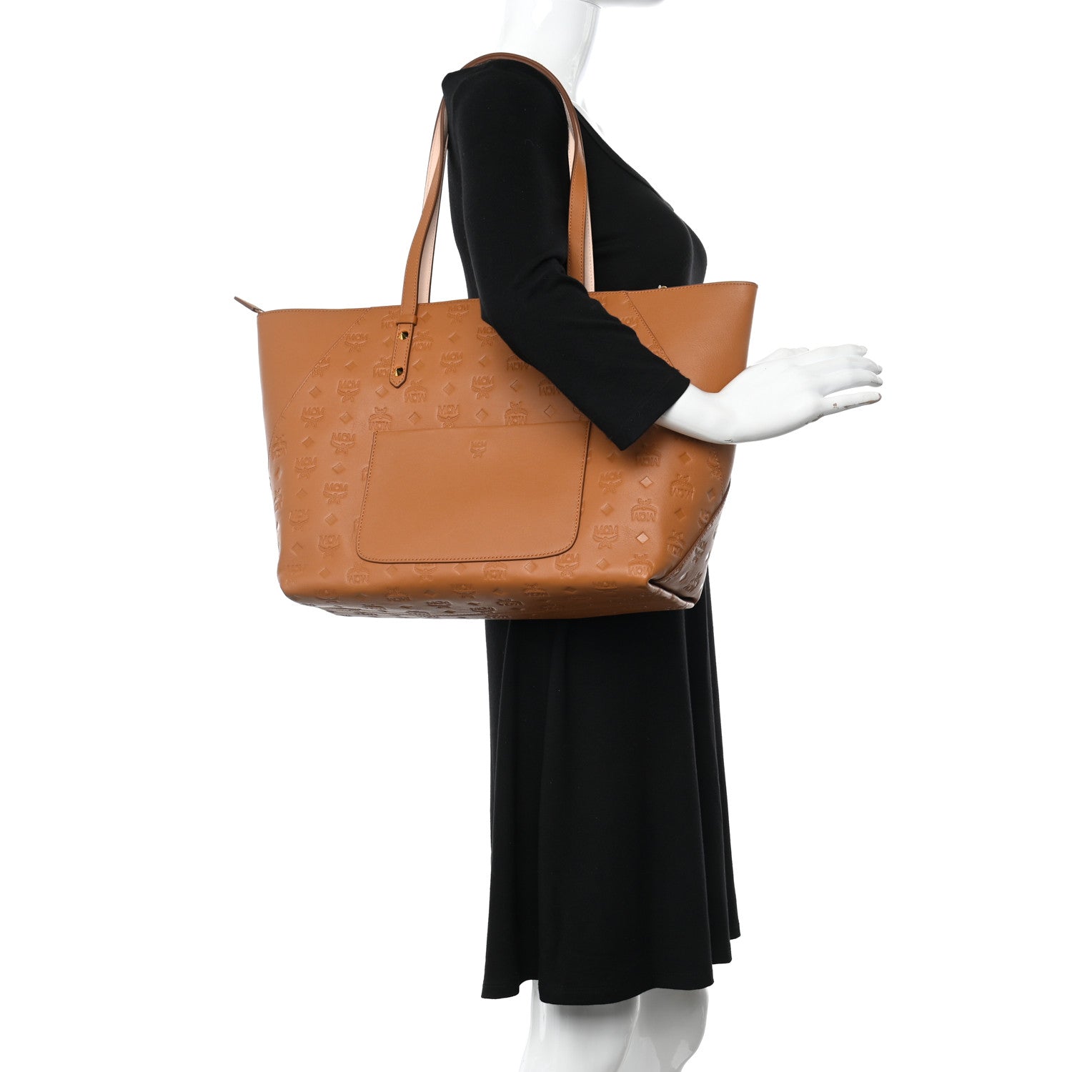 MCM Calfskin Ottomar Monogram Medium Klara Top Zip Tote Cognac 2 of 11