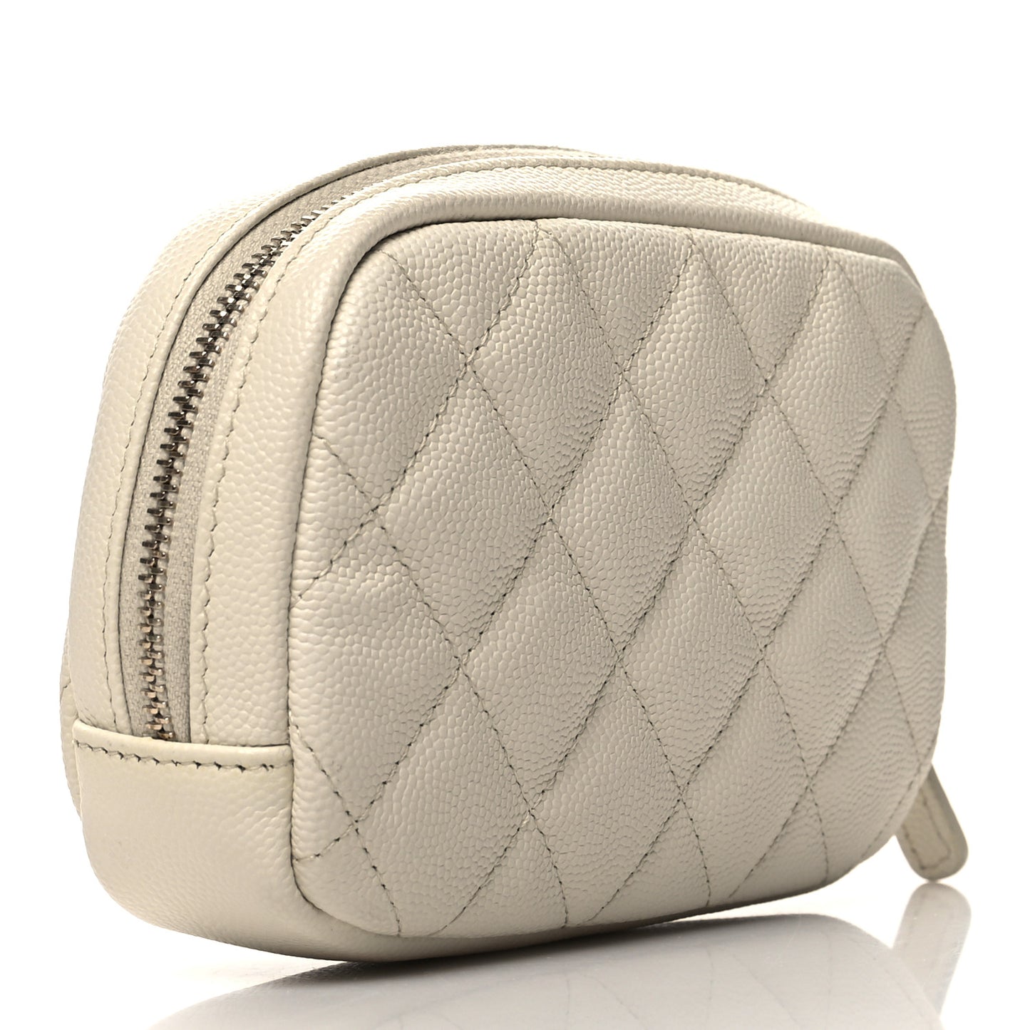 Caviar Quilted Small Curvy Pouch Cosmetic Case White