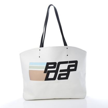 Prada Canvas Racing Logo Tote White 3 of 12