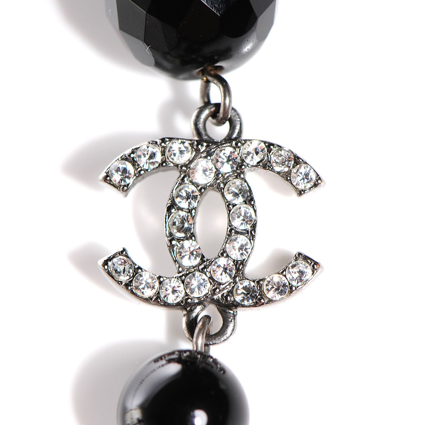 Pearl Beaded Crystal CC Long Necklace Black