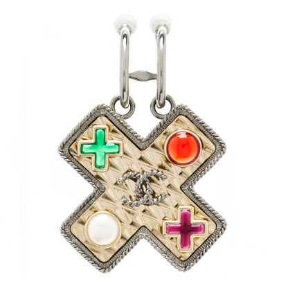 Chanel Crystal Baguette Pearl Cross Drop Clip On Earring Grey Black Silver 1 of 5