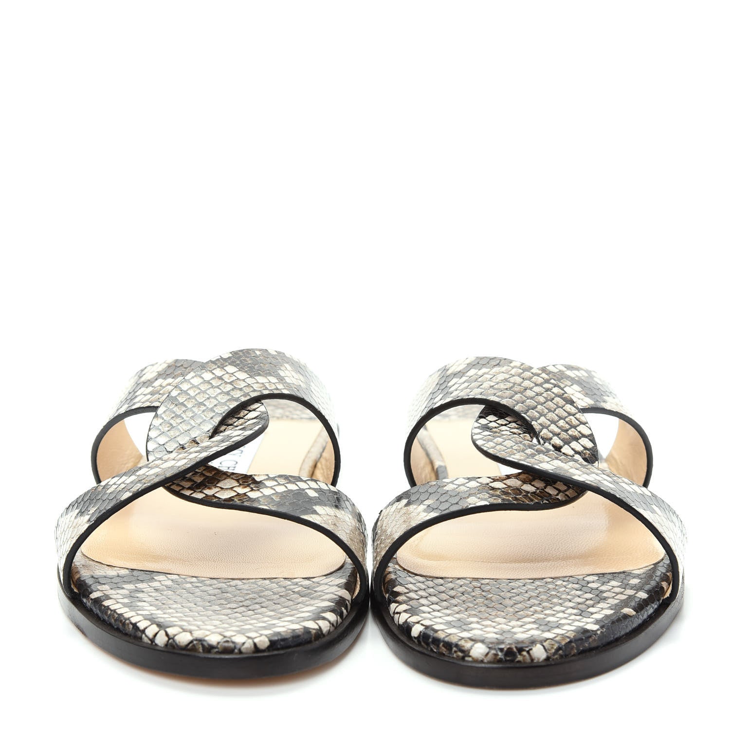 Jimmy Choo Calfskin Snake Print Atia Flat Sandals 38.5 Natural 2 of 10