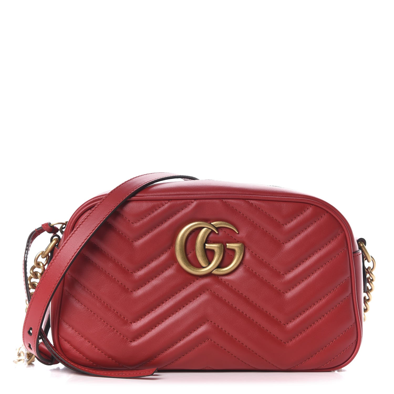 Gucci Calfskin Matelasse Small GG Marmont Chain Shoulder Bag Hibiscus Red 1 of 10
