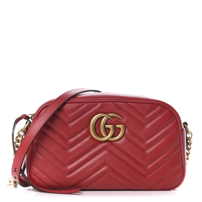 Gucci Calfskin Matelasse Small GG Marmont Chain Shoulder Bag Hibiscus Red 1 of 10