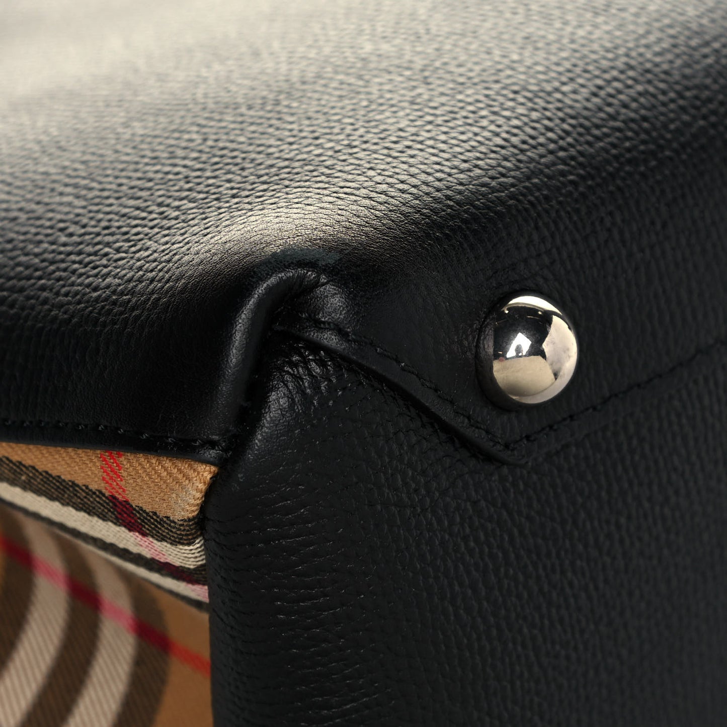 Grainy Calfskin House Check Medium Banner Tote Black