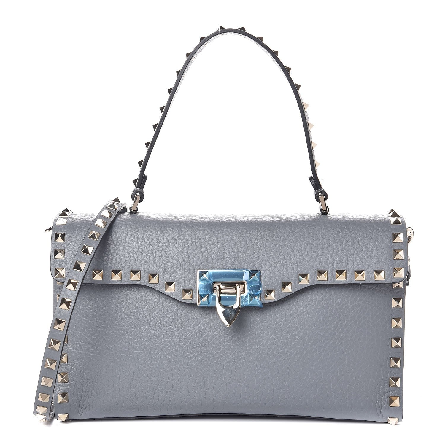 Valentino Garavani Pebbled Calfskin Small Rockstud Single Handle Flap Bag Pastel Grey 1 of 8