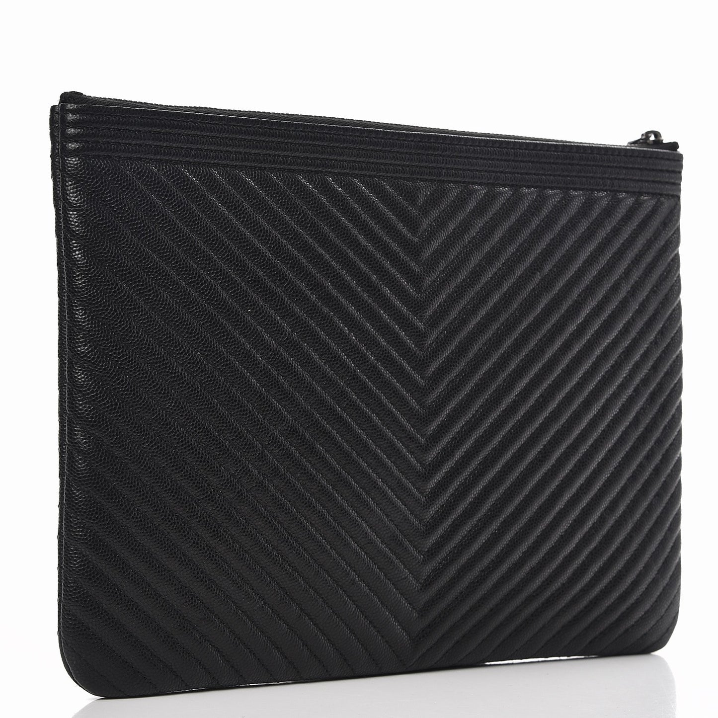 Caviar Chevron Quilted Medium Boy Cosmetic Case Black