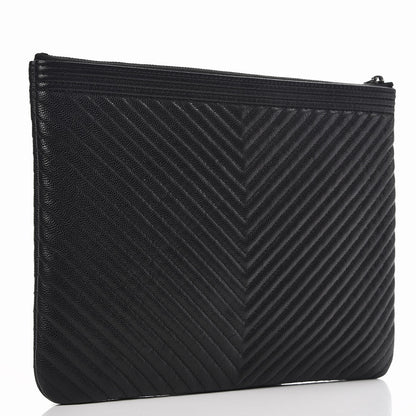 Chanel Caviar Chevron Quilted Medium Boy Cosmetic Case Black 3 of 7