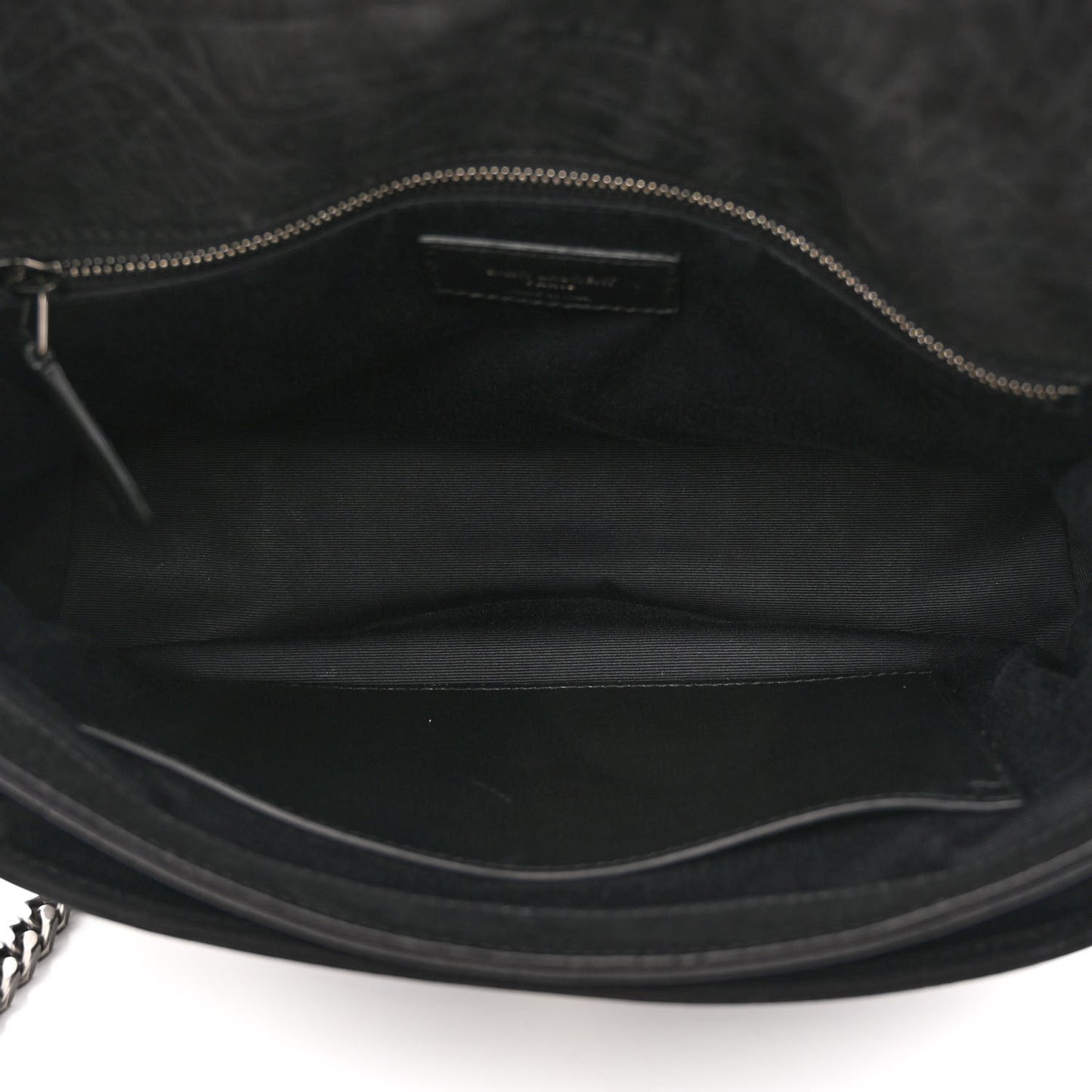 Nubuck Crocodile Embossed Monogram Medium Niki Chain Satchel Black
