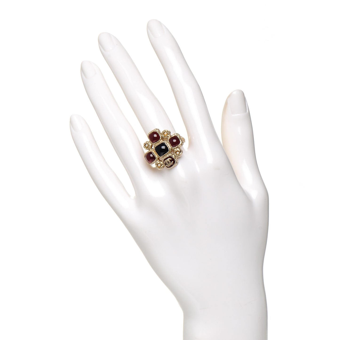 Gripoix Pearl Maltese Cross CC Ring 6.5 Red Gold