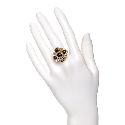 Chanel Gripoix Pearl Maltese Cross CC Ring 6.5 Red Gold 2 of 4