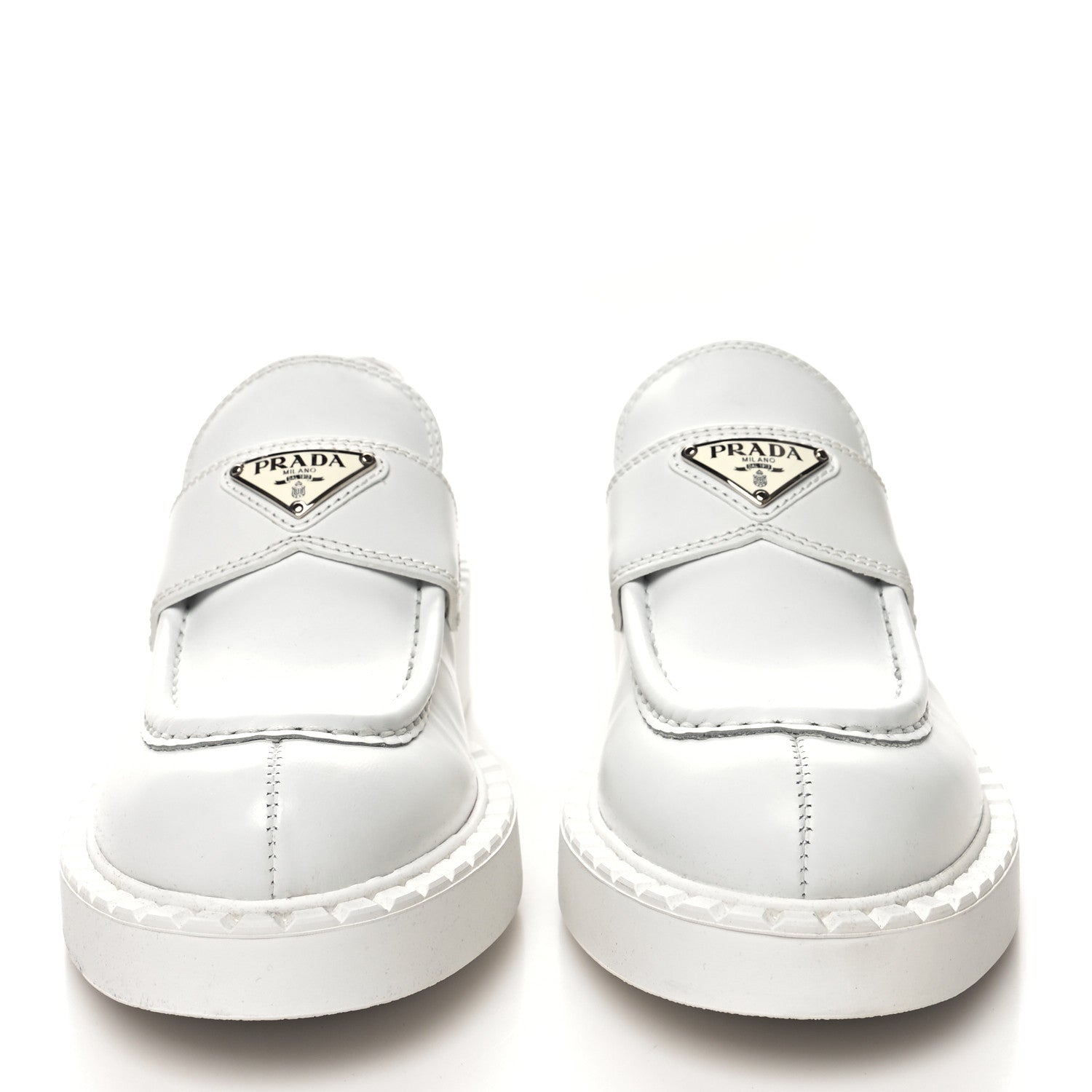 Prada Spazzolato Metal Triangle Logo 50mm Loafers 39.5 White 2 of 10