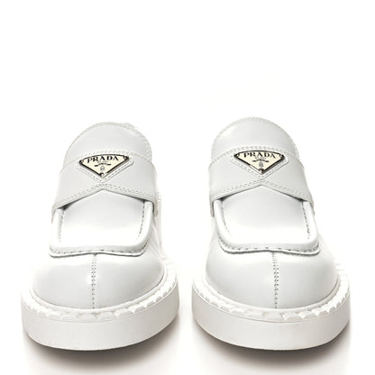 Prada Spazzolato Metal Triangle Logo 50mm Loafers 39.5 White 2 of 10