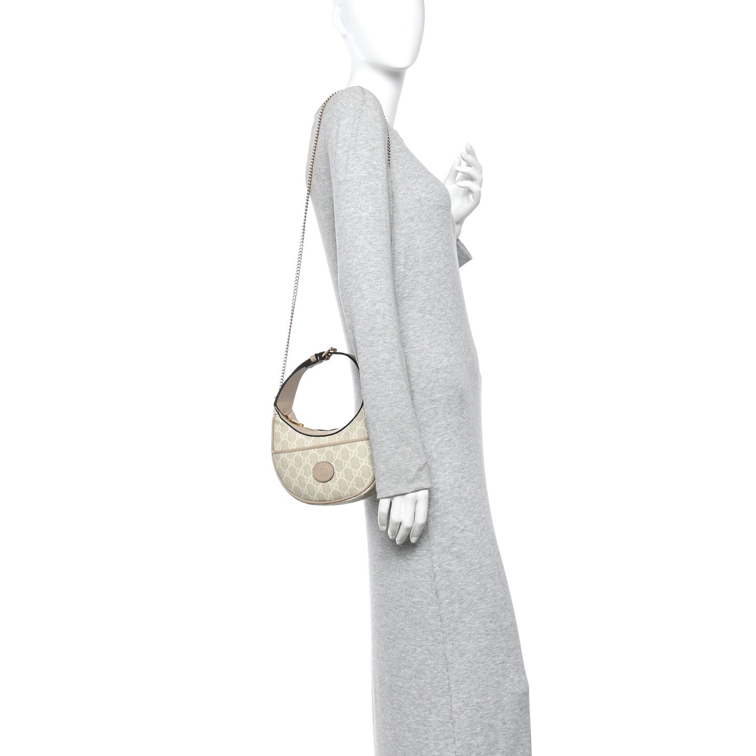 Gucci GG Supreme Monogram Textured Dollar Calfskin Mini Retro Interlocking G Half Moon Bag Beige Mystic White Oatmeal 2 of 12