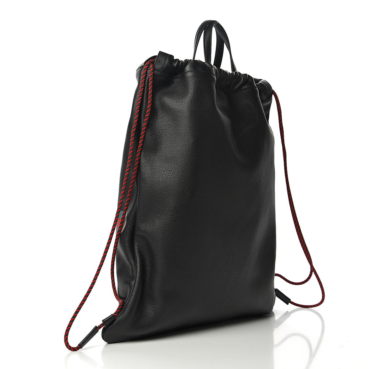 Calfskin Logo Drawstring Backpack Black