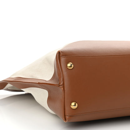 Saint Laurent Calfskin Linen Two Tone Cabas Tote Beige 9 of 10