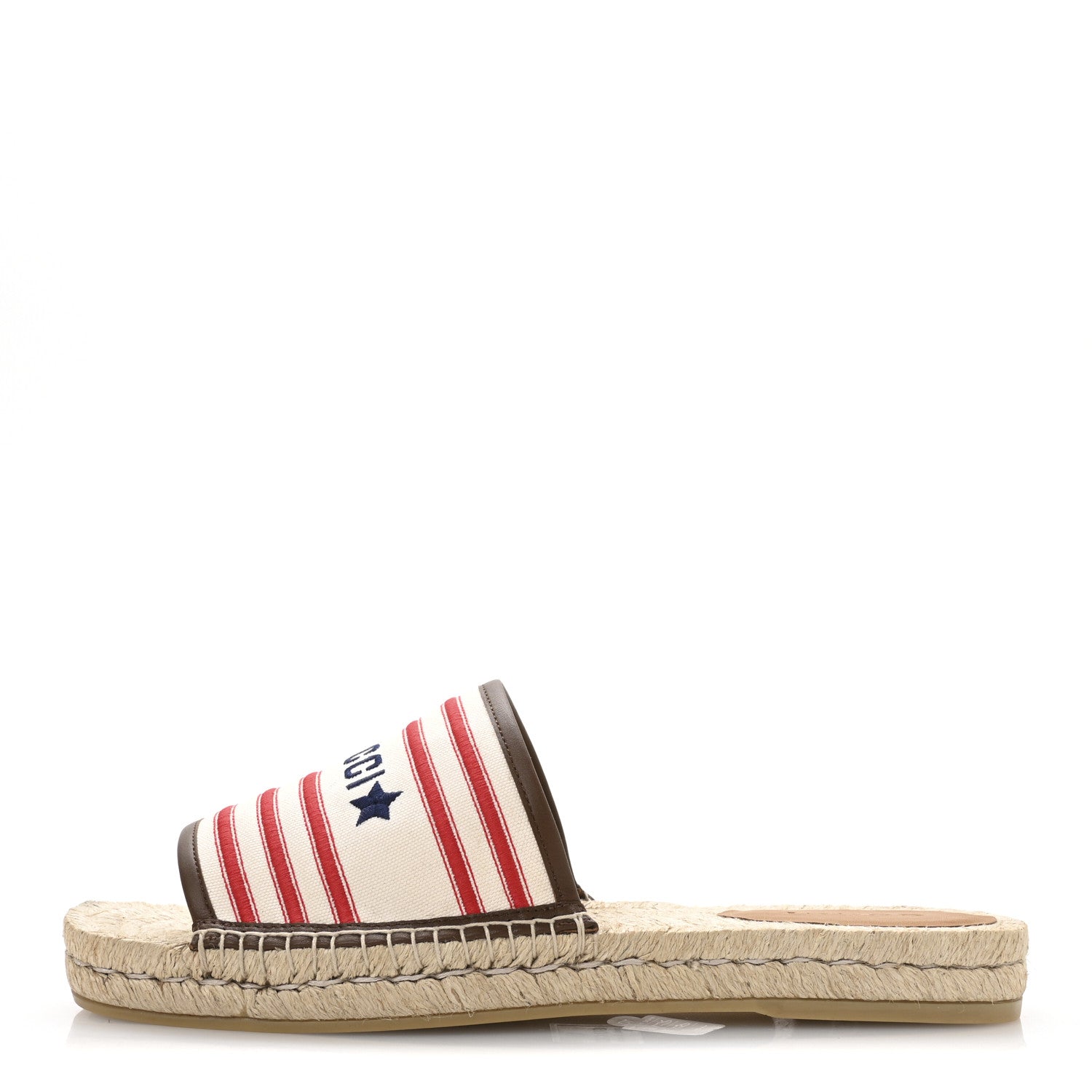 Gucci Canvas Miro Soft Calfskin Striped Mens Espadrille Flat Slide Sandals 10 Greggio Brown Sugar 1 of 9