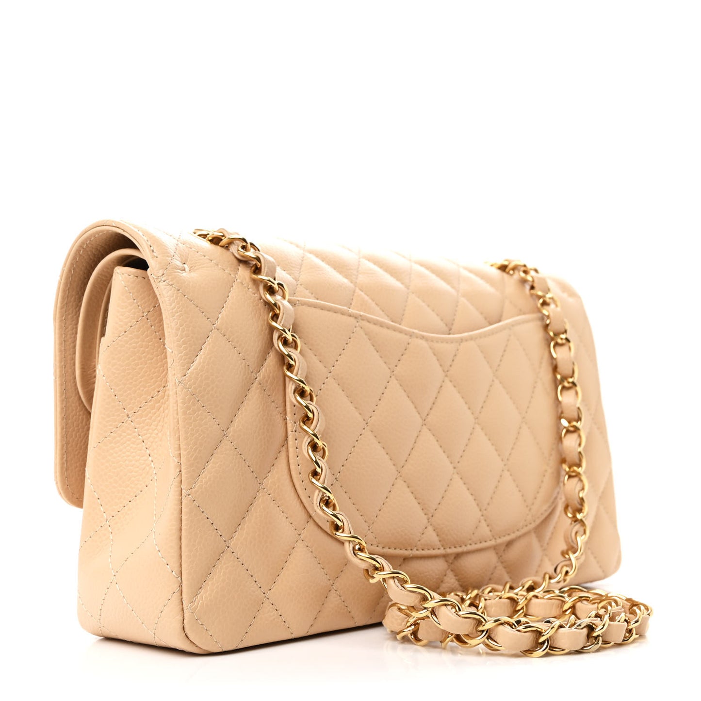 Caviar Quilted Medium Double Flap Beige