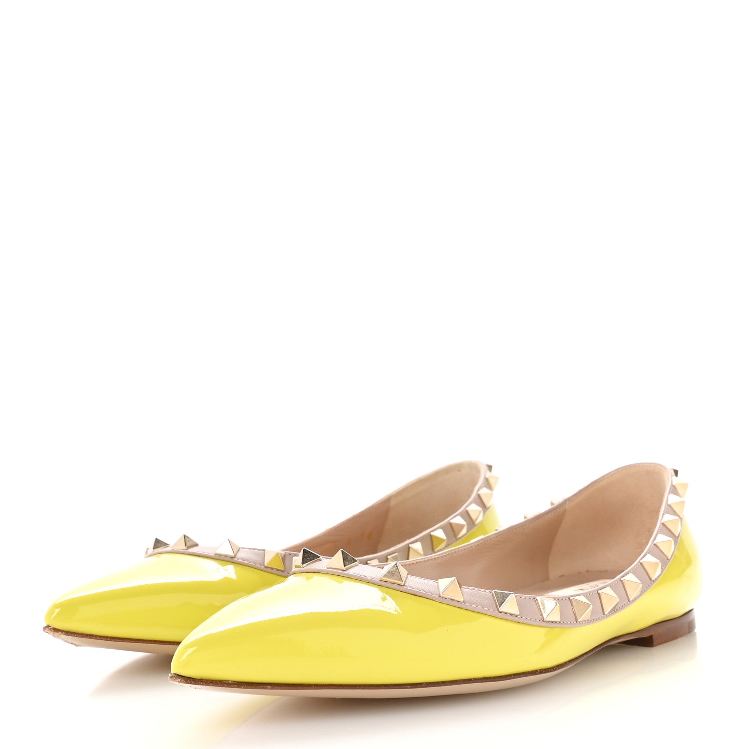 Valentino Garavani Patent Nappa Rockstud Ballerina Flats 38 Acid Yellow 4 of 9