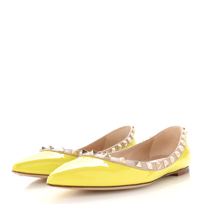 Valentino Garavani Patent Nappa Rockstud Ballerina Flats 38 Acid Yellow 4 of 9