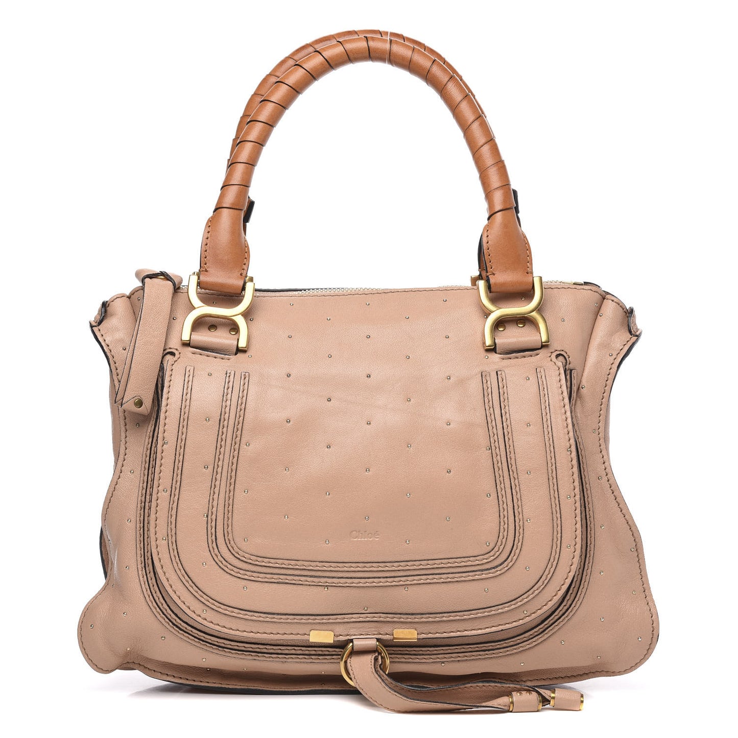 Calfskin Studded Medium Marcie Satchel Blushy Pink
