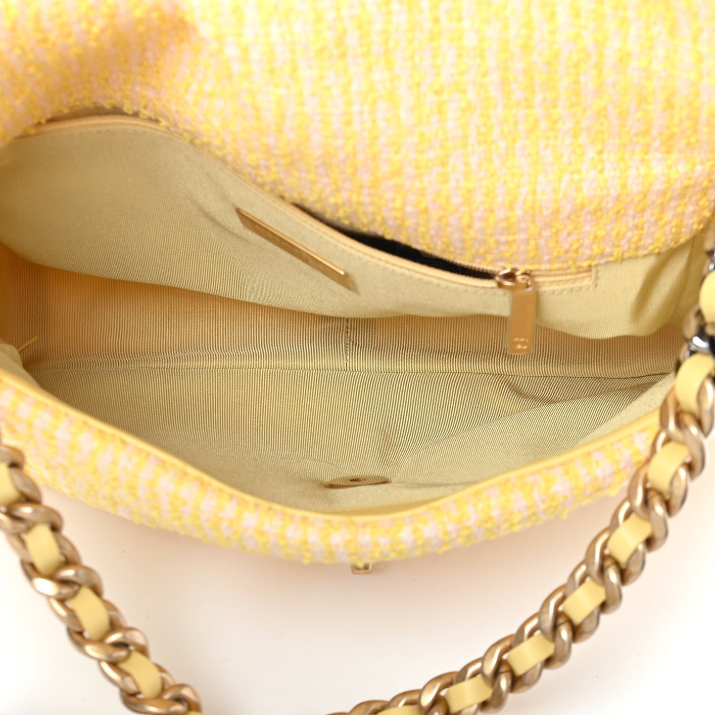 Tweed Quilted Large Chanel 19 Flap Yellow