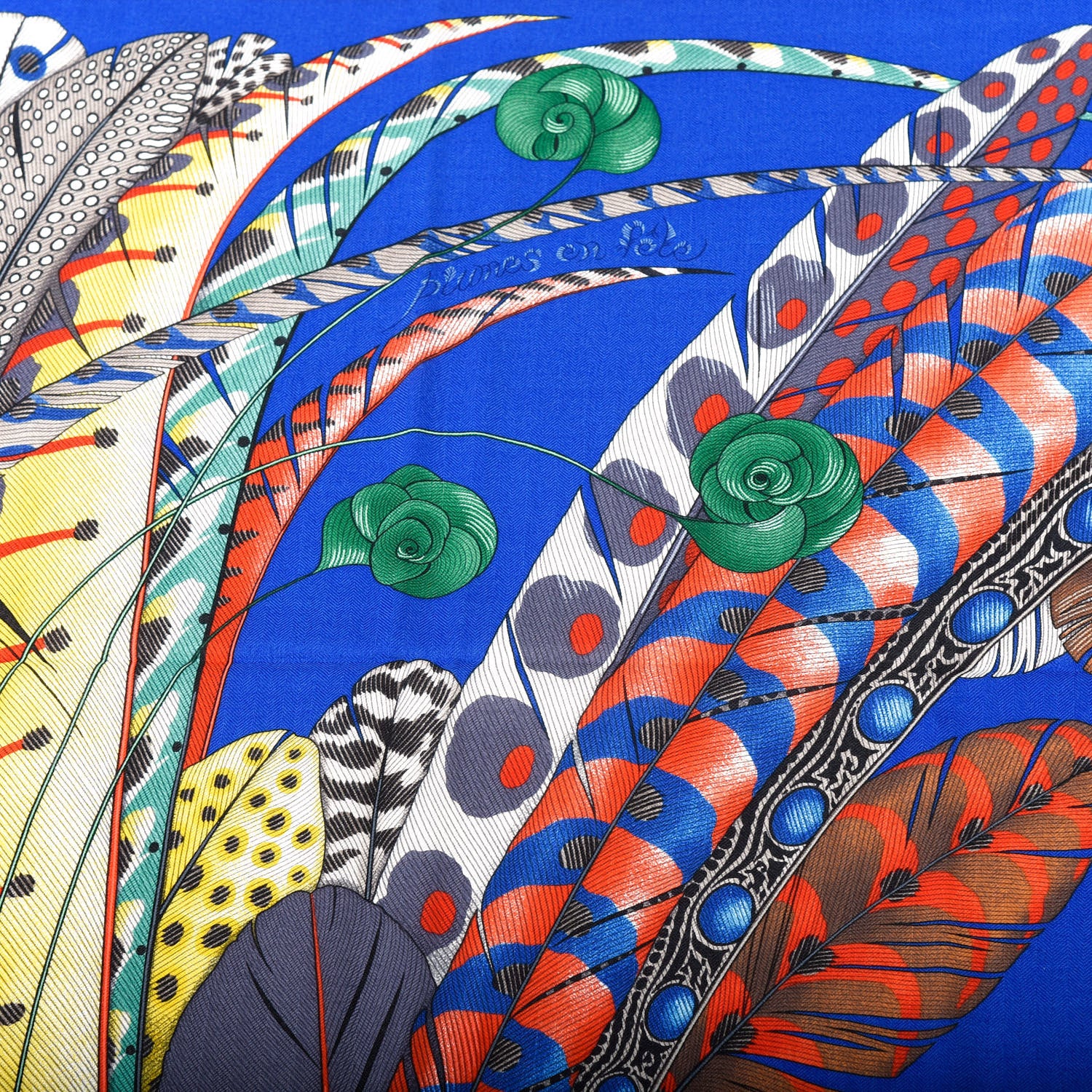 Hermes Cashmere Silk Plumes En Fete Shawl 140 Bleu Roy Jaune Rouge 2 of 7