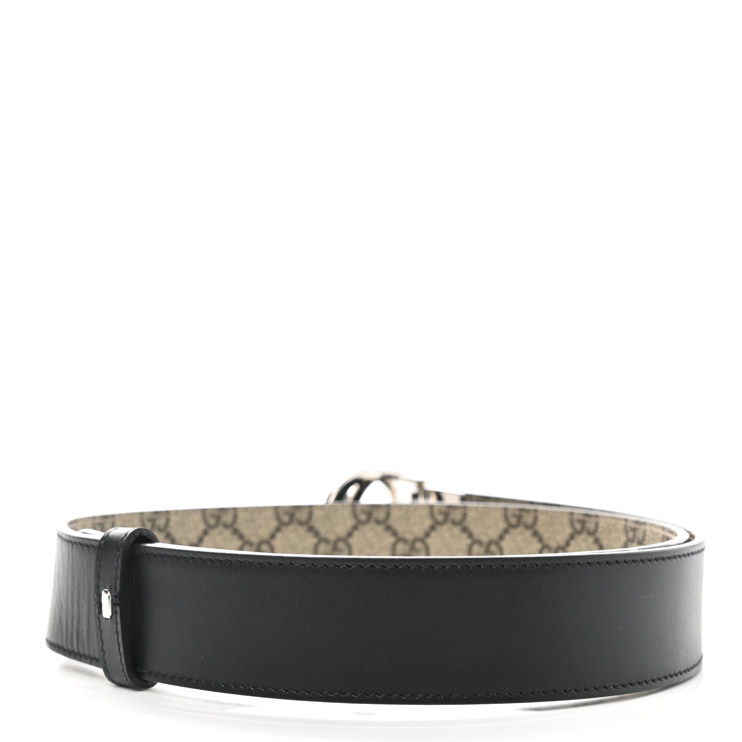 Gucci GG Supreme Monogram Selleria Calfskin Interlocking G Reversible 37mm Belt 90 36 Beige Ebony Black 3 of 6