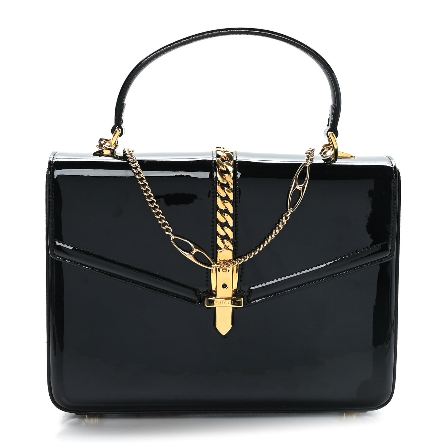 Mousse Top Patent Mini Sylvie 1969 Top Handle Bag Black