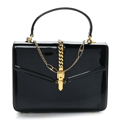 Gucci Mousse Top Patent Mini Sylvie 1969 Top Handle Bag Black 1 of 10