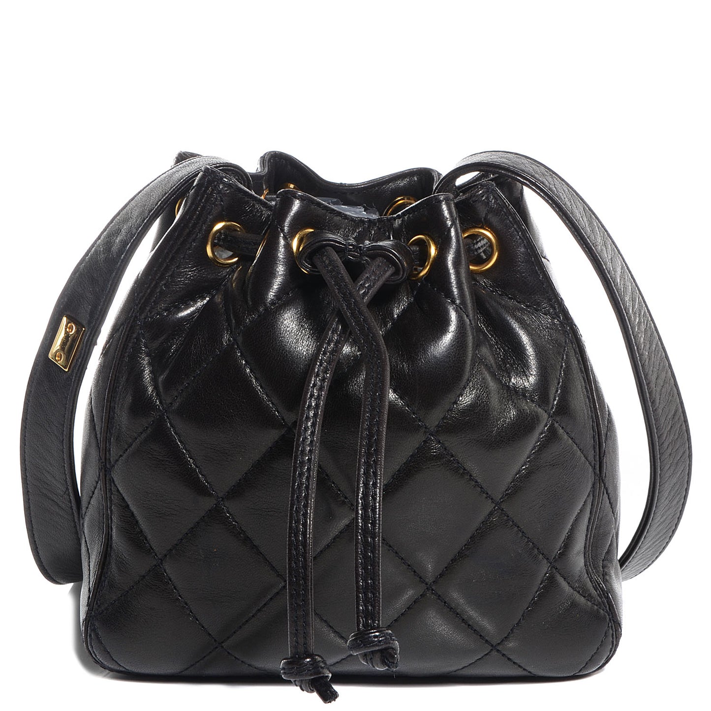 Lambskin Quilted Drawstring Shoulder Bag Dark Brown