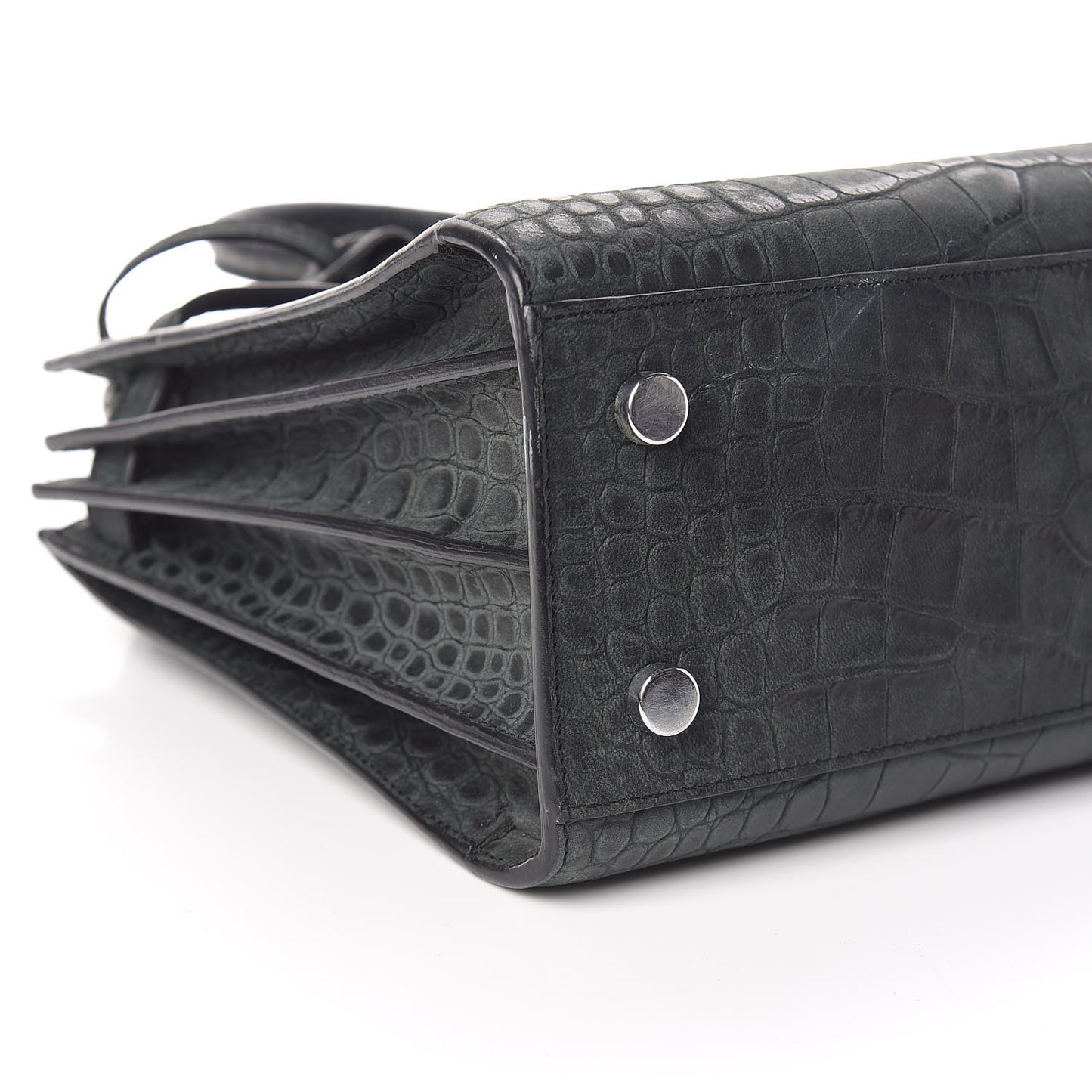 Calfskin Crocodile Embossed Baby Sac De Jour Dusty Black