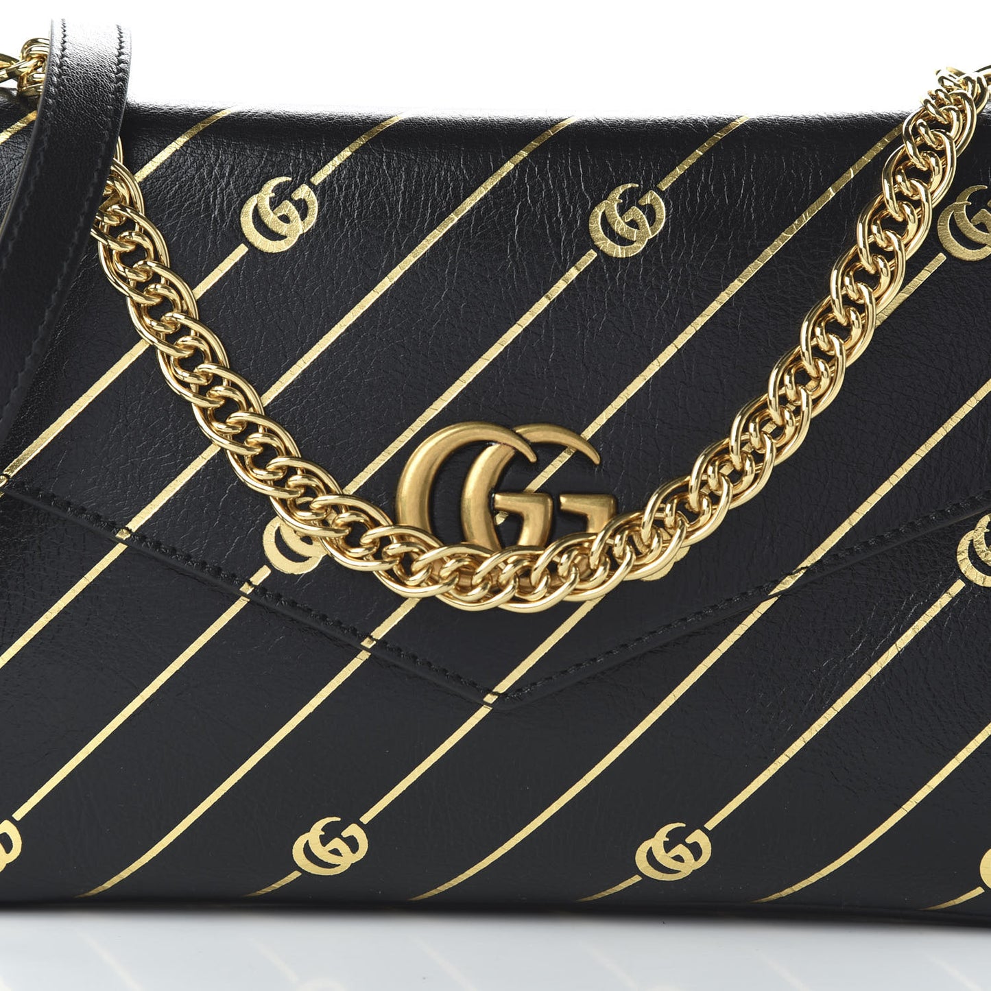Calfskin Diagonal GG Medium Thiara Double Envelope Shoulder Bag Black White