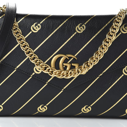 Gucci Calfskin Diagonal GG Medium Thiara Double Envelope Shoulder Bag Black White 10 of 10