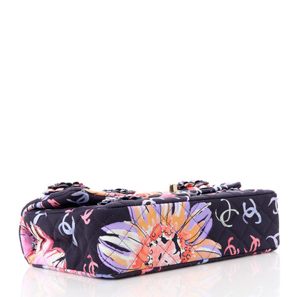 Chanel Printed Fabric Quilted Camellia Flap Black Multicolor 4 of 11