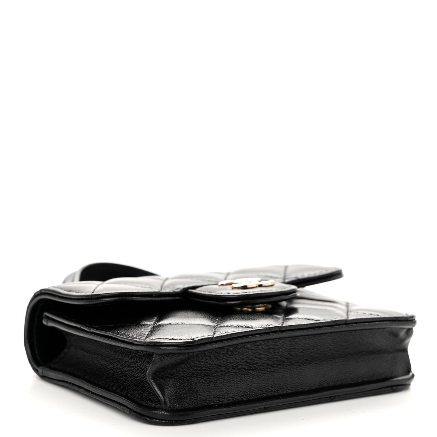 Lambskin Quilted Top Handle Flap Coin Purse With Chain Black