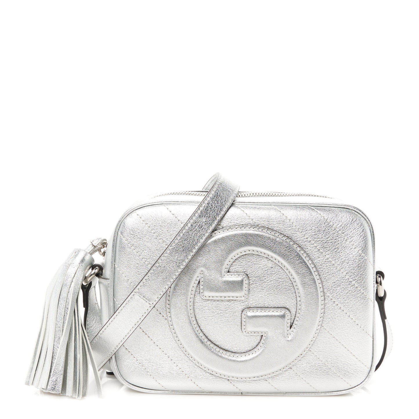 Metallic Sakai Be Green Calfskin Diagonal Stitched Small Blondie Shoulder Bag Silver