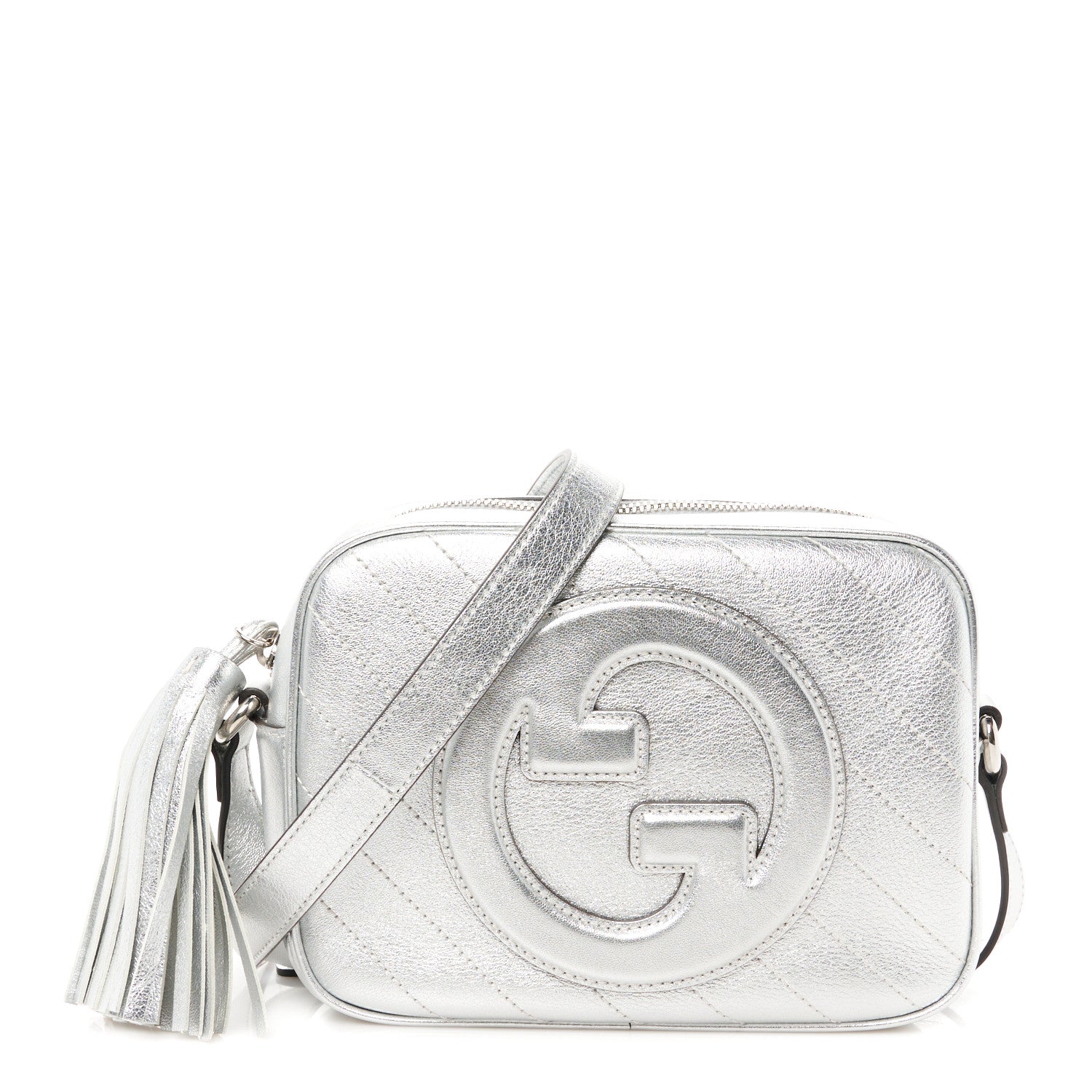 Gucci Metallic Sakai Be Green Calfskin Diagonal Stitched Small Blondie Shoulder Bag Silver 1 of 10