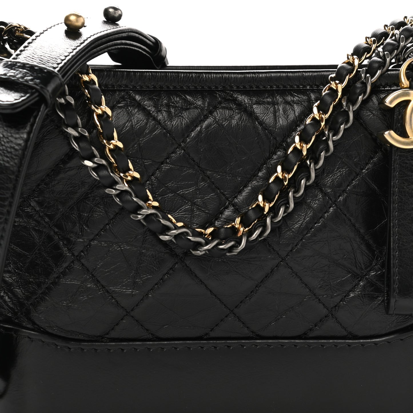 Aged Calfskin Quilted Small Gabrielle Hobo Black
