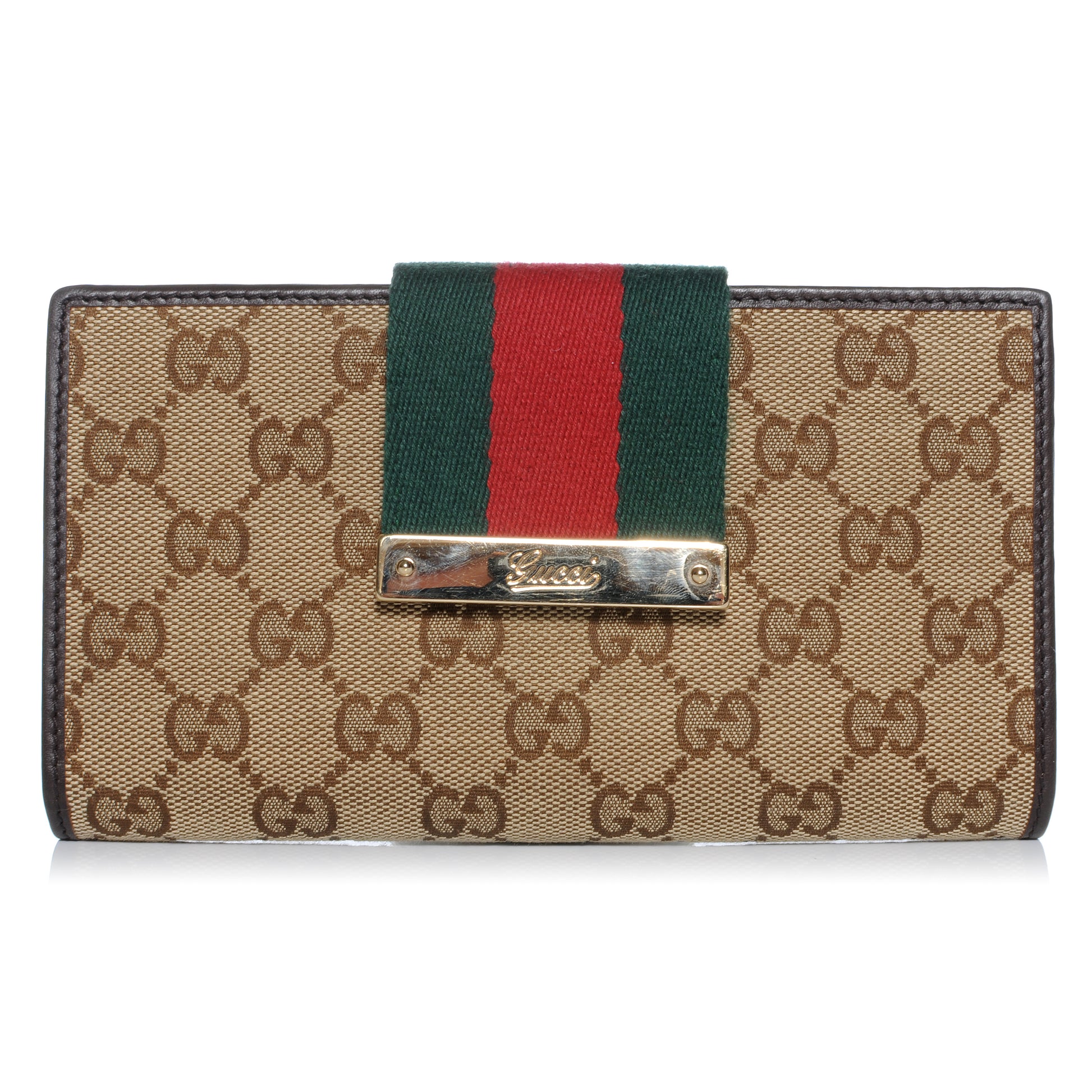 Gucci Monogram Calfskin Ladies Web Continental Wallet Beige Ebony Cocoa 1 of 7