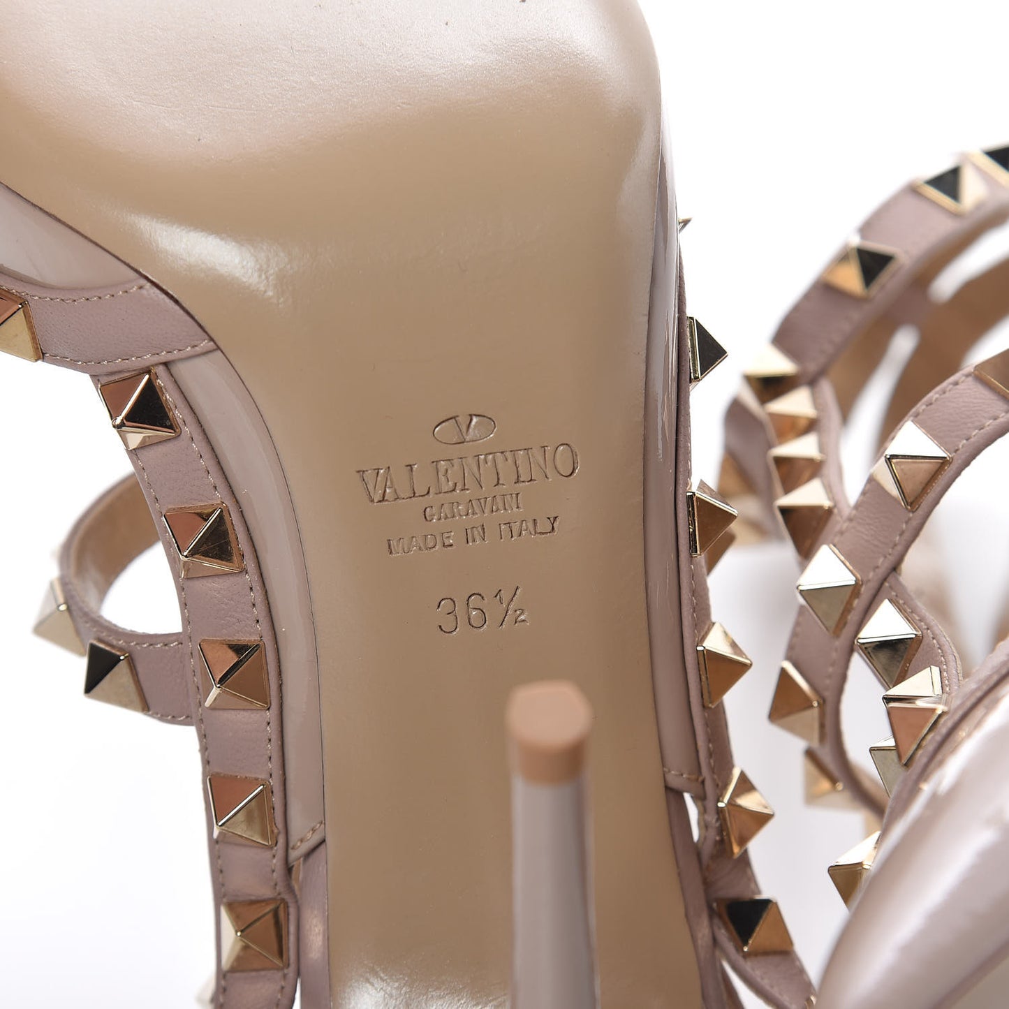 Patent Nappa Rockstud Ankle Strap 100mm Pumps 36.5 Poudre