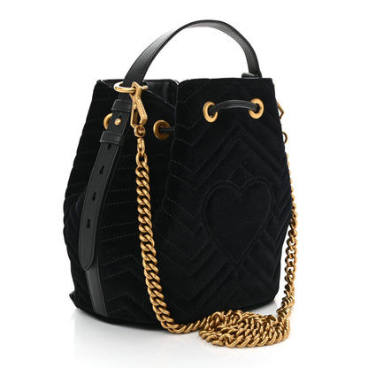 Gucci Velvet Matelasse GG Marmont Bucket Bag Black Black 3 of 9