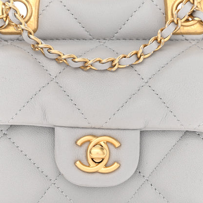 Chanel Calfskin Quilted Lady Handle Flap Card Holder With Chain Grey 9 of 12