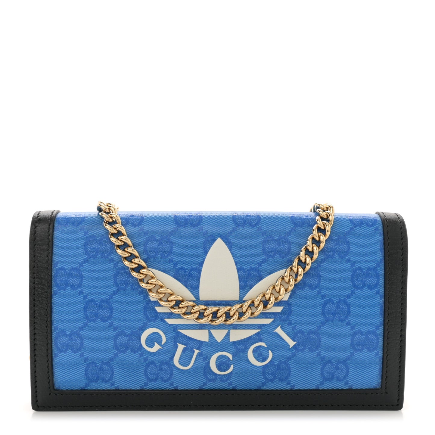 X ADIDAS Monogram Textured Dollar Calfskin Trefoil Embossed Wallet On Chain Blue