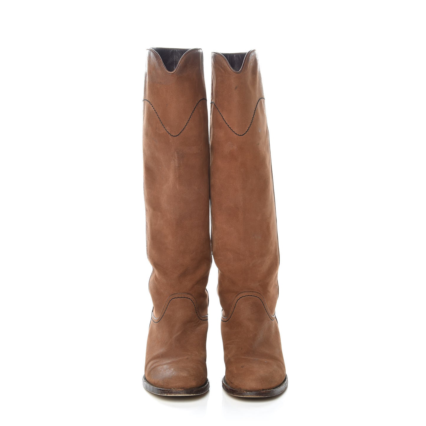 Calfskin Ascot CC Knee High Boots 37 Light Brown